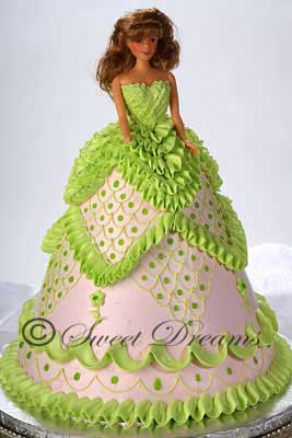 dollcake green dress Barbie cake